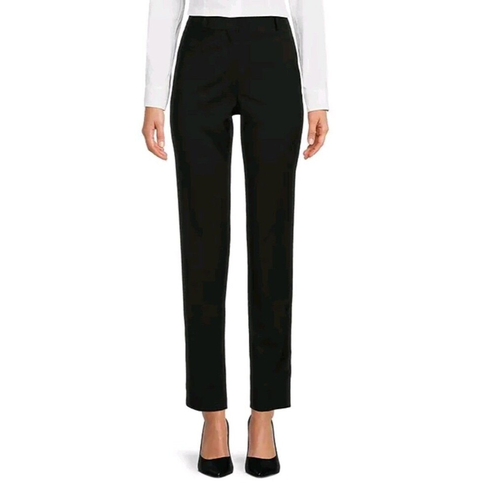 Hugo Boss Tiluna Solid Black Slim Straight Leg Trousers Pants Career US 12